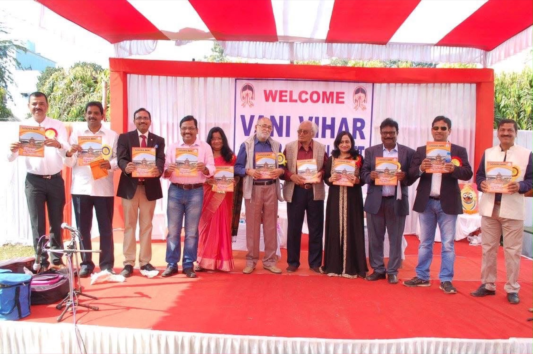 Dr. Das releasing a publication on stage with colleagues at Vani Vihar, Utkal University
